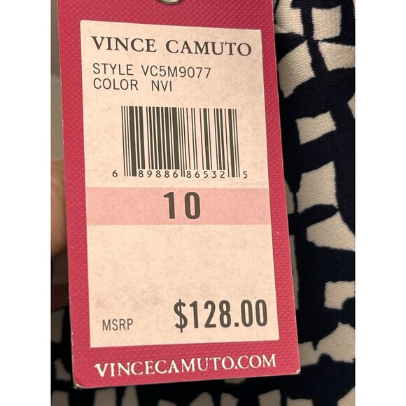 Vince Camuto Navy White Print Shift Dress Size 10 NWT Long Sleeve Office Work - Picture 8 of 15